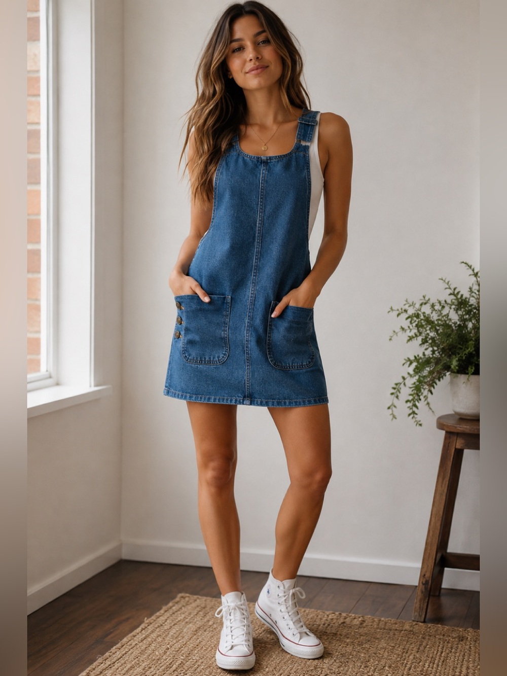 Denim Co. Overall Apron Utility Patch Pocket Denim Dress Size 4 CottageCore